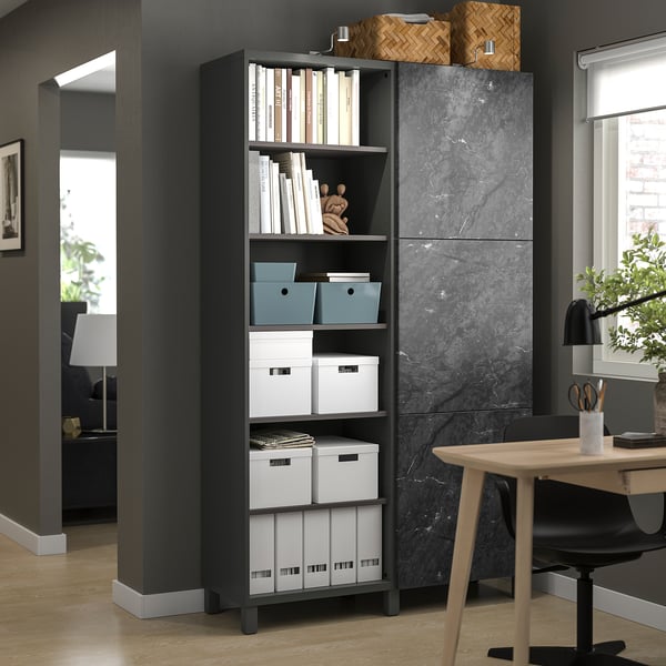 BESTÅ storage combination with doors, dark grey/Bergsviken black, 120x42x202 cm