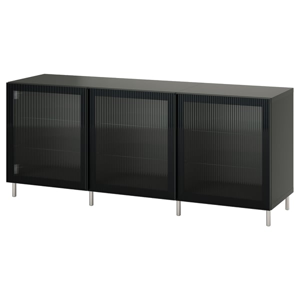 BESTÅ storage combination with doors, dark grey/Fällsvik anthracite, 180x42x74 cm