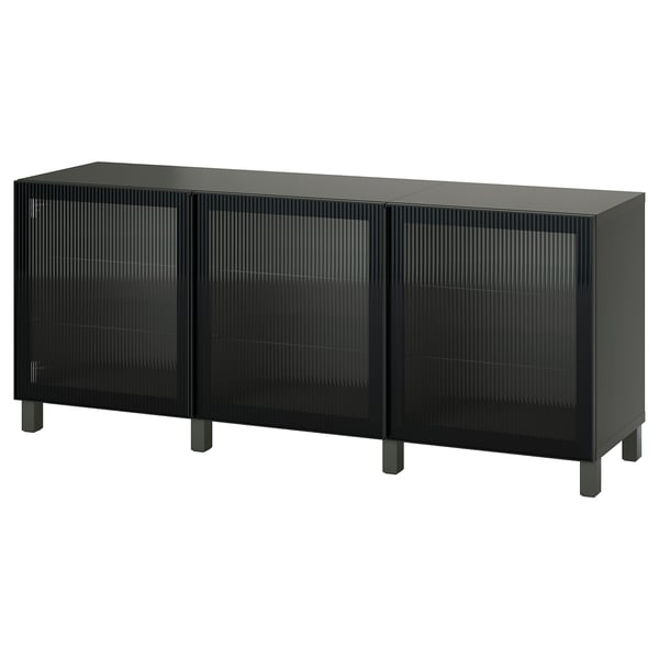 BESTÅ storage combination with doors, dark grey/Fällsvik anthracite, 180x42x74 cm