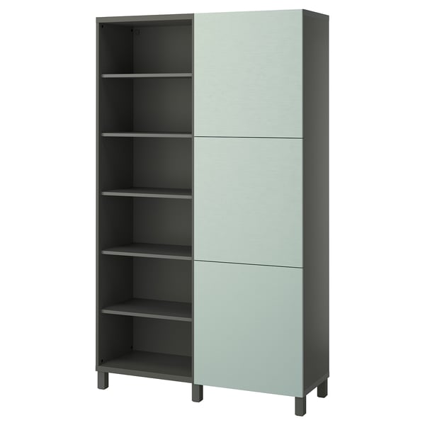 BESTÅ storage combination with doors, dark grey/Hjortviken pale grey-green, 120x42x202 cm