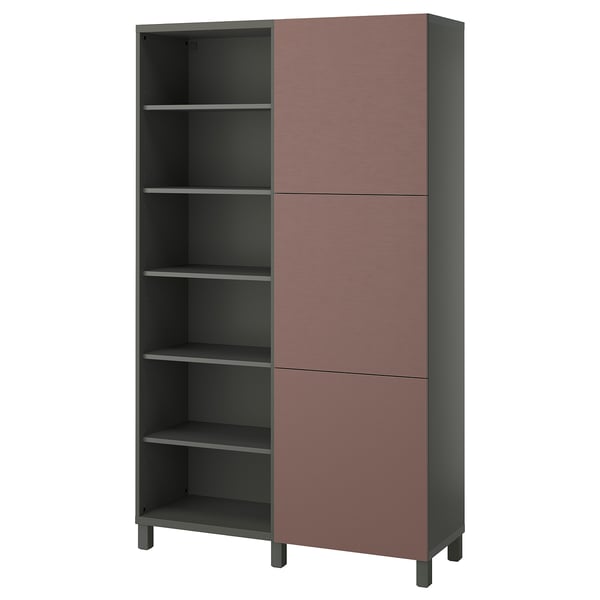 BESTÅ storage combination with doors, dark grey/Hjortviken brown, 120x42x202 cm