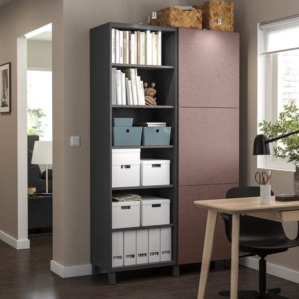 BESTÅ storage combination with doors, dark grey/Hjortviken brown, 120x42x202 cm