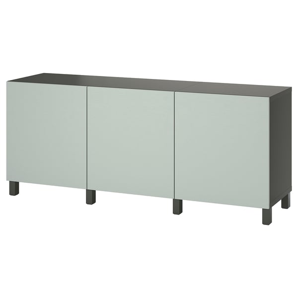 BESTÅ storage combination with doors, dark grey/Hjortviken/Stubbarp pale grey-green, 180x42x74 cm