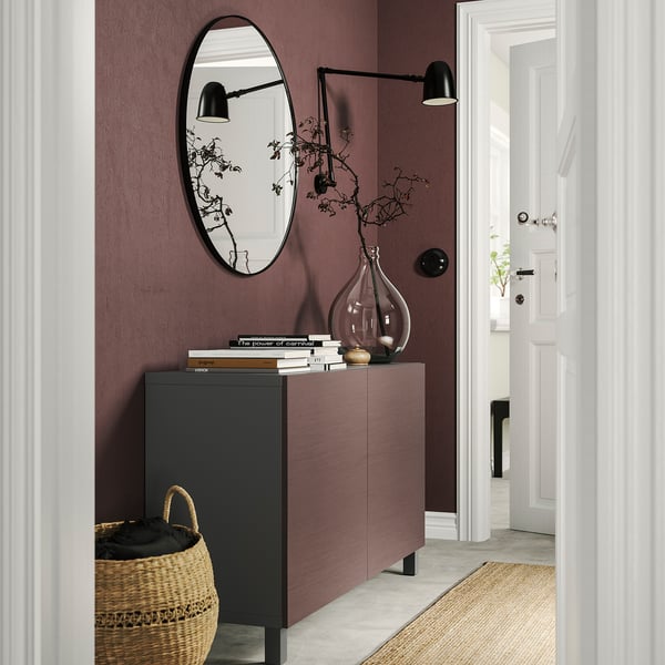 BESTÅ storage combination with doors, dark grey/Hjortviken/Stubbarp brown, 120x42x74 cm