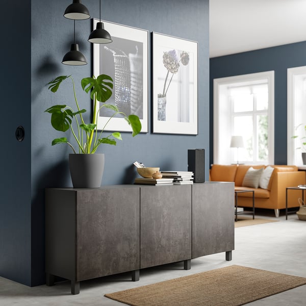BESTÅ storage combination with doors, dark grey/Kallviken/Stubbarp dark grey, 180x42x74 cm