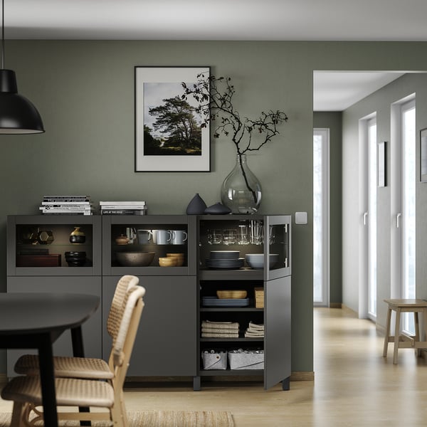 BESTÅ storage combination with doors, dark grey Lappviken/Sindvik dark grey, 180x42x112 cm