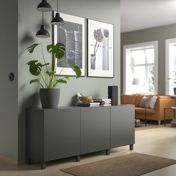 BESTÅ storage combination with doors, dark grey/Lappviken/Stubbarp dark grey, 180x42x74 cm
