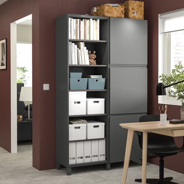 BESTÅ storage combination with doors, dark grey/Västerviken dark grey, 120x42x202 cm