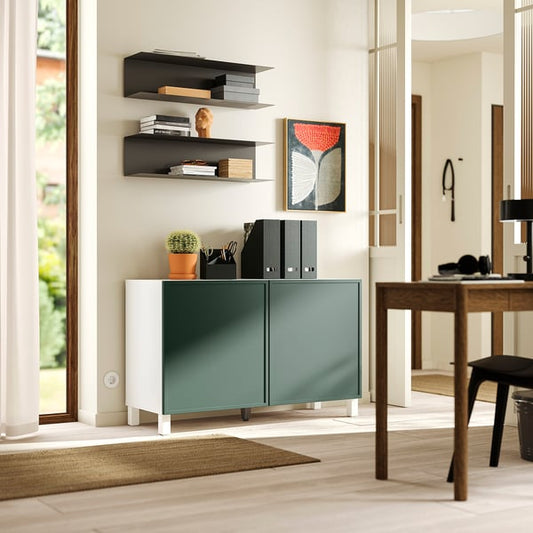 BESTÅ storage combination with doors, Krukmakare dark grey-green/Stubbarp white, 120x42x74 cm