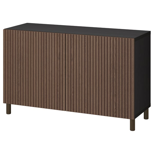 BESTÅ storage combination with doors, black-brown Björköviken/Mejarp/brown stained oak veneer, 120x42x74 cm