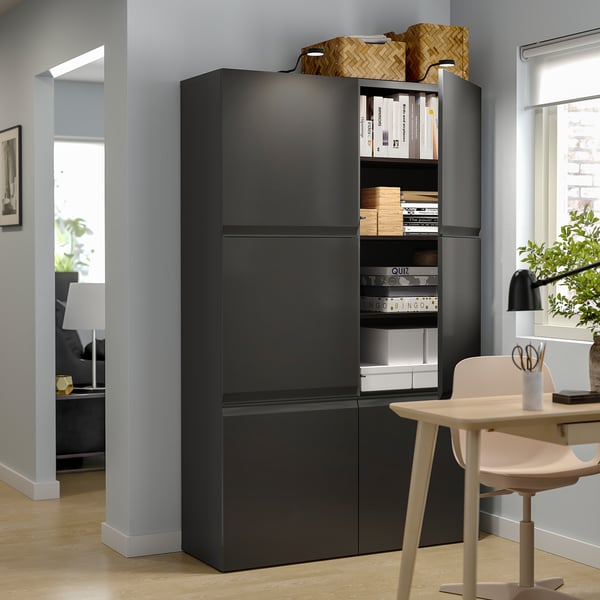 BESTÅ storage combination with doors, black-brown/Hammarsmed anthracite, 120x42x193 cm