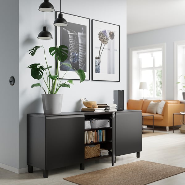 BESTÅ storage combination with doors, black-brown/Hammarsmed/Stubbarp anthracite, 180x42x74 cm