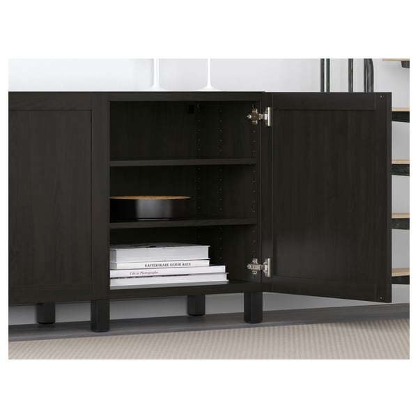 BESTÅ storage combination with doors, black-brown/Hanviken/Stubbarp black-brown, 180x42x74 cm