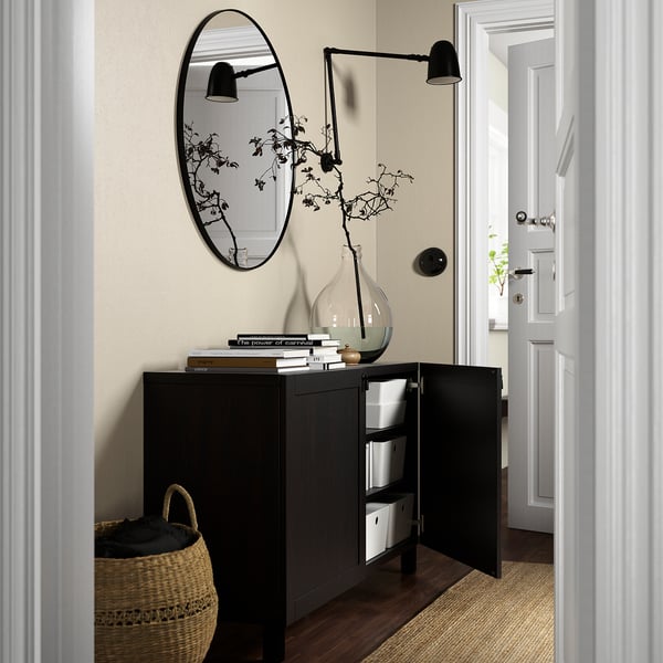 BESTÅ storage combination with doors, black-brown/Hanviken/Stubbarp black-brown, 120x42x74 cm