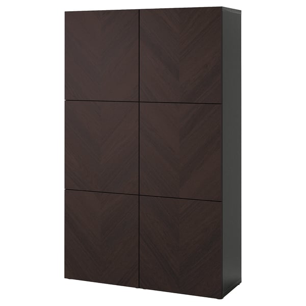 BESTÅ storage combination with doors, black-brown Hedeviken/dark brown stained oak veneer, 120x42x193 cm