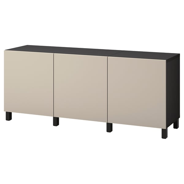 BESTÅ storage combination with doors, black-brown/Lappviken/Stubbarp light grey-beige, 180x42x74 cm