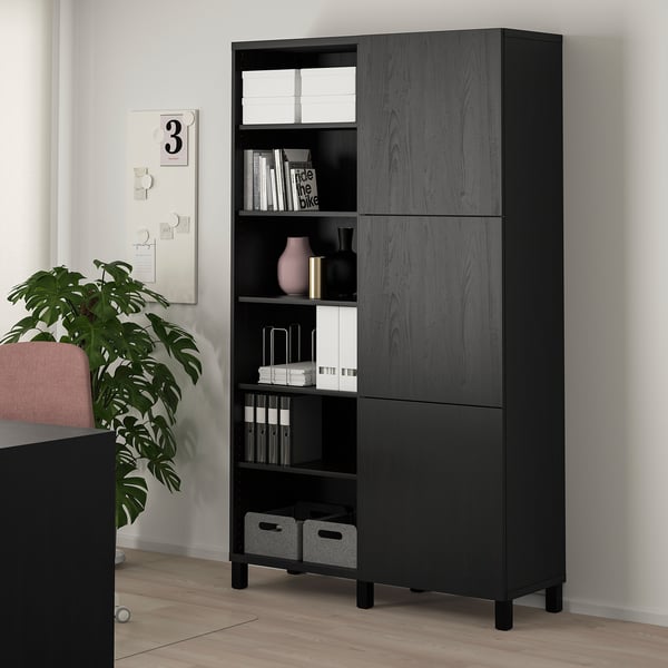 BESTÅ storage combination with doors, black-brown/Lappviken/Stubbarp black-brown, 120x42x202 cm