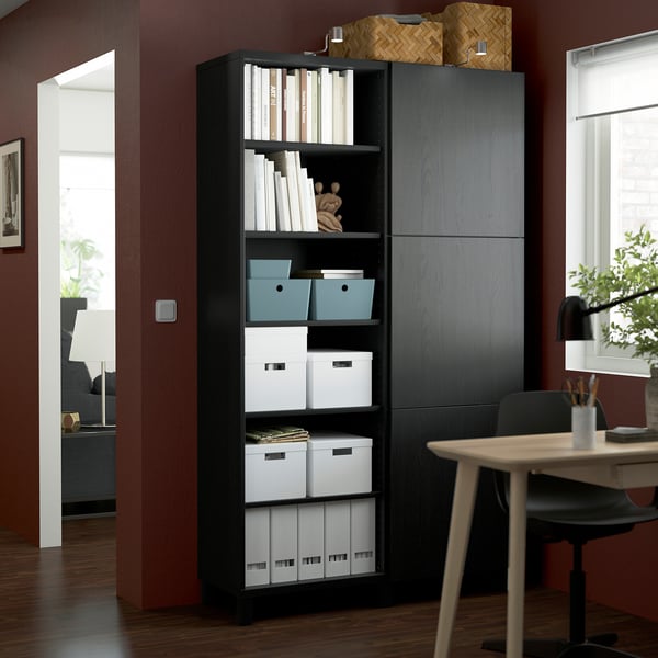 BESTÅ storage combination with doors, black-brown/Lappviken/Stubbarp black-brown, 120x42x202 cm