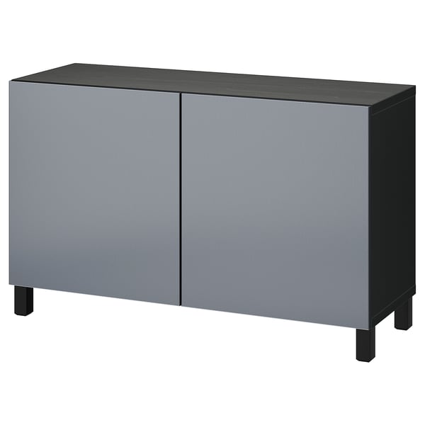 BESTÅ storage combination with doors, black-brown/Riksviken/Stubbarp brushed dark pewter effect, 120x42x74 cm