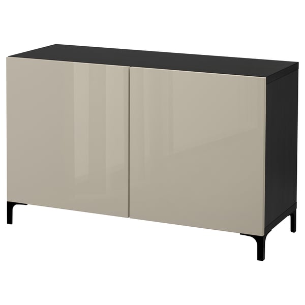 BESTÅ storage combination with doors, black-brown/Selsviken high-gloss/beige, 120x42x74 cm