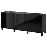 BESTÅ storage combination with doors, black-brown/Selsviken high-gloss/black, 180x42x75 cm