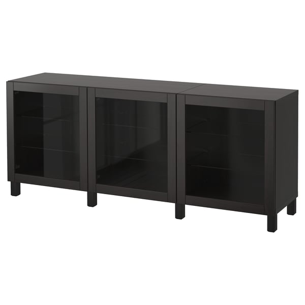 BESTÅ storage combination with doors, black-brown/Sindvik/Stubbarp black-brown clear glass, 180x42x74 cm