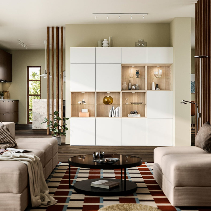 BESTÅ storage combination with doors, white stained oak/Lappviken white, 240x42x231 cm