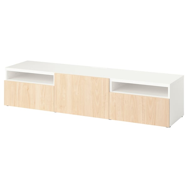 BESTÅ TV bench, white/Fänrik ash, 180x42x39 cm