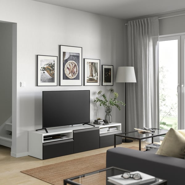 BESTÅ TV bench, white/Hammarsmed anthracite, 180x42x39 cm