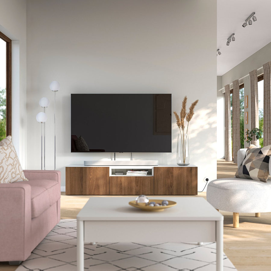 BESTÅ TV bench, white brown/Lappviken walnut effect, 180x42x39 cm