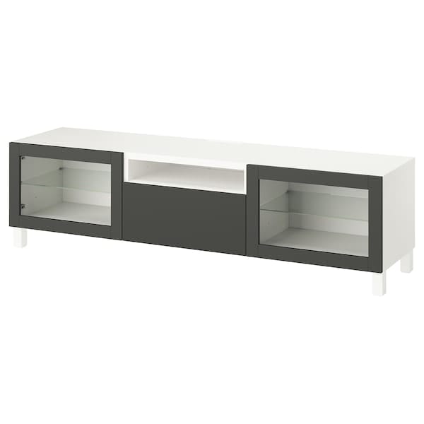 Ikea BESTÅ - TV bench, white Sindvik/Lappviken/Stubbarp dark grey, 180x42x48 cm