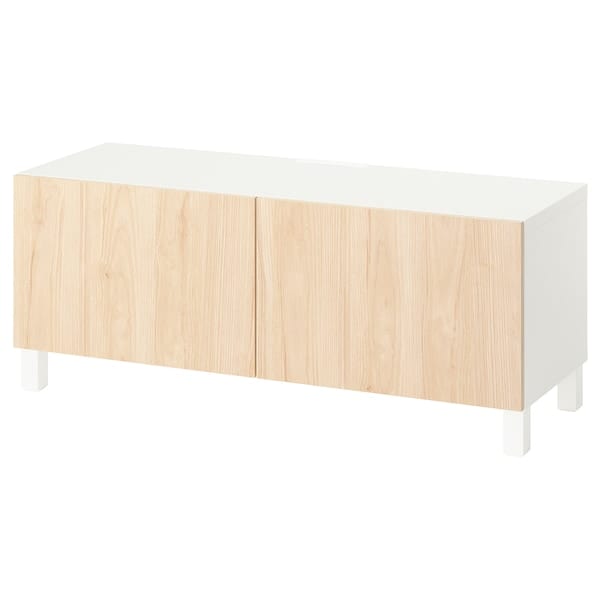 Ikea BESTÅ - TV cabinet with doors, white/Fänrik/Stubbarp ash,120x42x48 cm