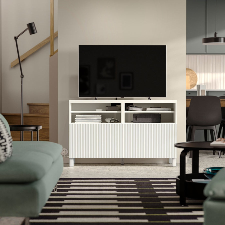 BESTÅ TV bench with doors, white/Förvaltare white, 120x42x74 cm