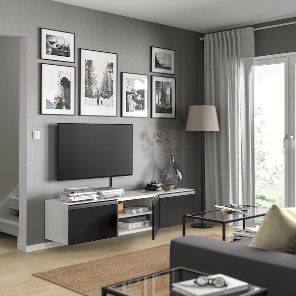 Ikea BESTÅ - TV bench with doors, white/Hammarsmed anthracite, 180x42x38 cm