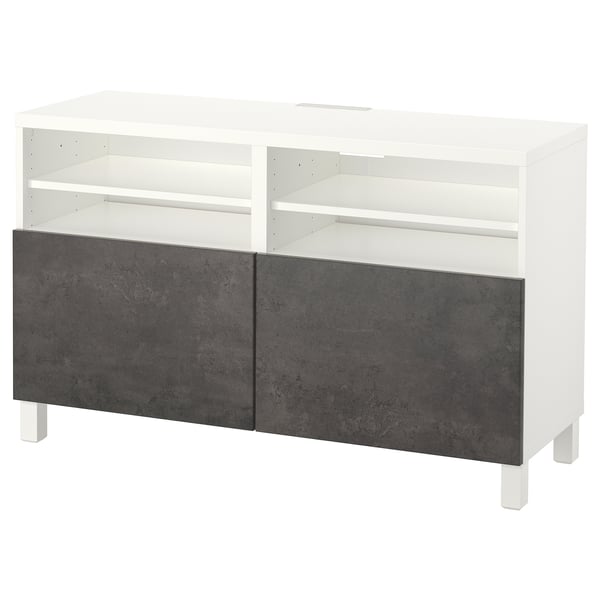 BESTÅ TV bench with doors, white Kallviken/Stubbarp/dark grey concrete effect, 120x42x74 cm