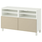 BESTÅ TV bench with doors, white/Krukmakare beige, 120x42x74 cm