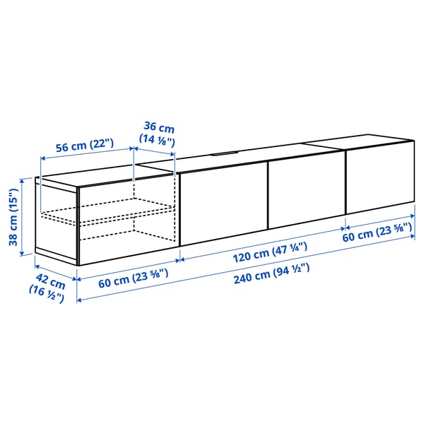 BESTÅ TV bench with doors, white/Krukmakare beige, 240x42x38 cm