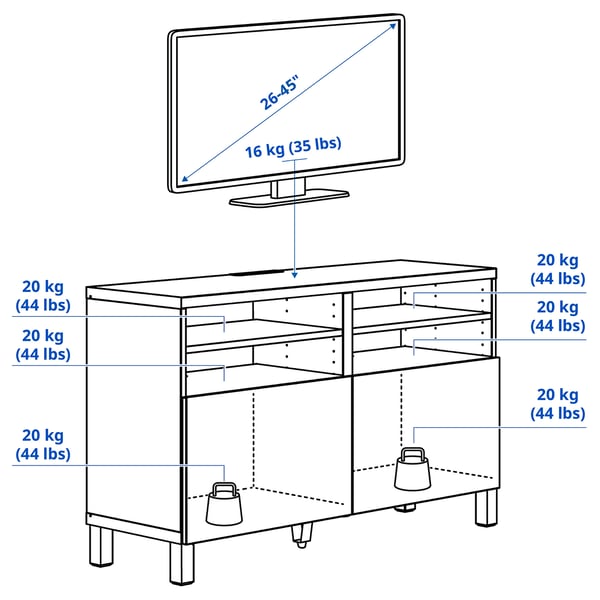 BESTÅ TV bench with doors, white/Krukmakare beige, 120x42x74 cm