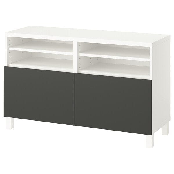 Ikea BESTÅ - TV bench with doors, white/Lappviken/Stubbarp dark grey, 120x42x74 cm