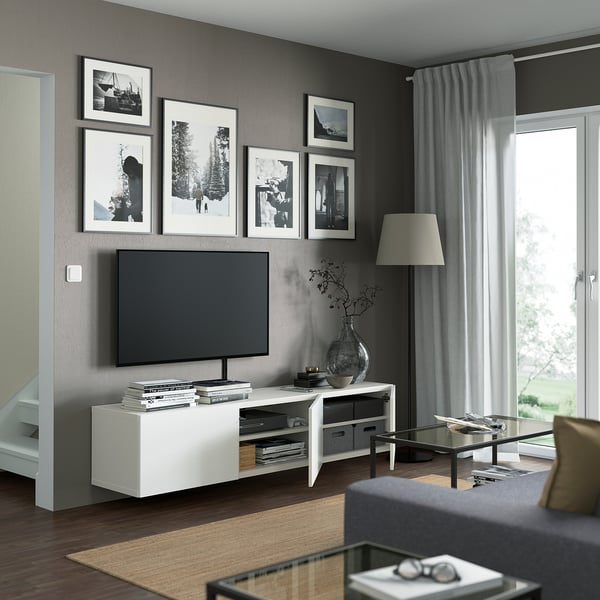 BESTÅ TV bench with doors, white/Laxviken white, 180x42x38 cm