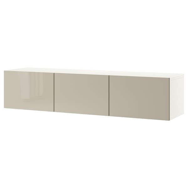 BESTÅ TV bench with doors, white/Selsviken high-gloss/beige, 180x42x38 cm