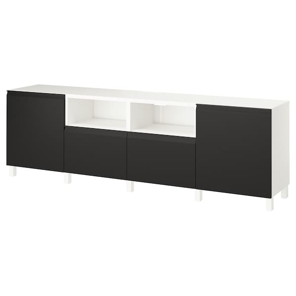 Ikea BESTÅ - TV bench with doors and drawers, white/Hammarsmed/Stubbarp anthracite, 240x42x74 cm