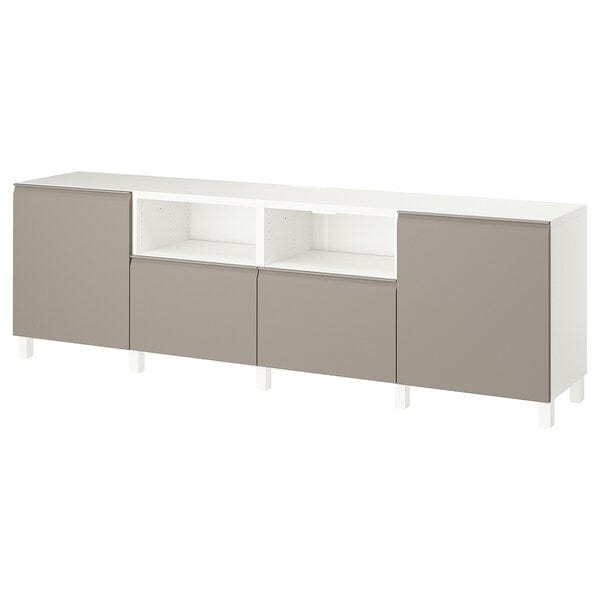Ikea BESTÅ - TV bench with doors and drawers, white/Hammarsmed/Stubbarp beige, 240x42x74 cm