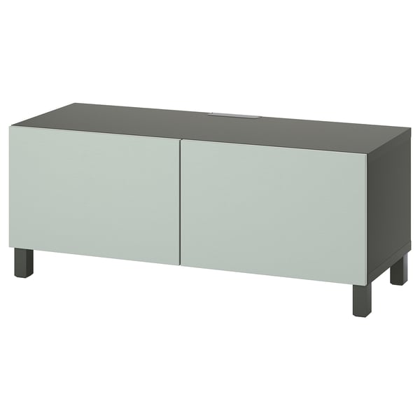 BESTÅ TV bench with doors, dark grey/Hjortviken/Stubbarp pale grey-green, 120x42x48 cm