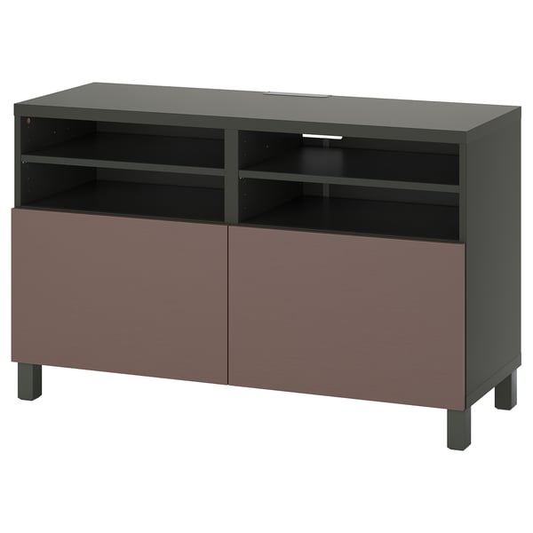 BESTÅ TV bench with doors, dark grey/Hjortviken/Stubbarp brown, 120x42x74 cm