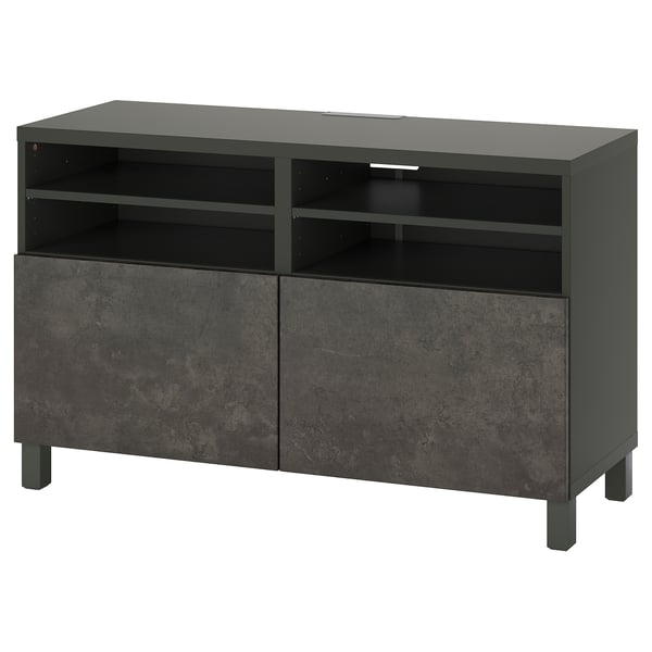 BESTÅ TV bench with doors, dark grey/Kallviken/Stubbarp dark grey, 120x42x74 cm