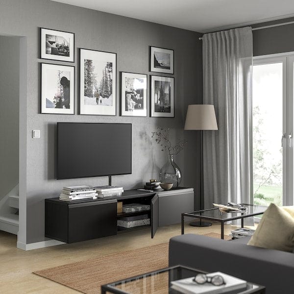Ikea BESTÅ - TV bench with doors, black-brown Hammarsmed/anthracite, 180x42x38 cm