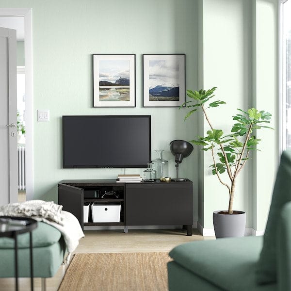 Ikea BESTÅ - TV bench with doors, black-brown/Hammarsmed/Stubbarp anthracite, 120x42x48 cm