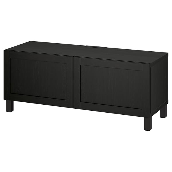 BESTÅ TV bench with doors, black-brown/Hanviken/Stubbarp black-brown, 120x42x48 cm