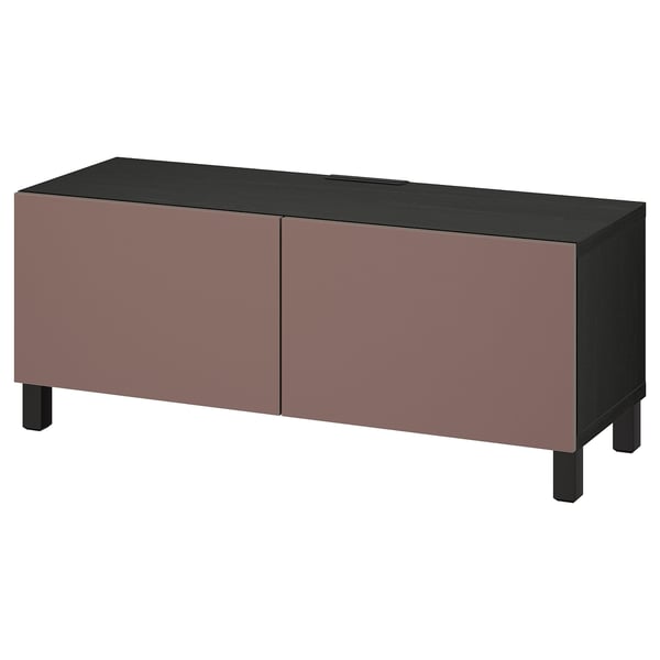BESTÅ TV bench with doors, black-brown/Hjortviken/Stubbarp brown, 120x42x48 cm
